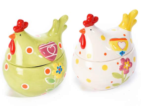 Barattolo alimentare portadolci in ceramica a gallina