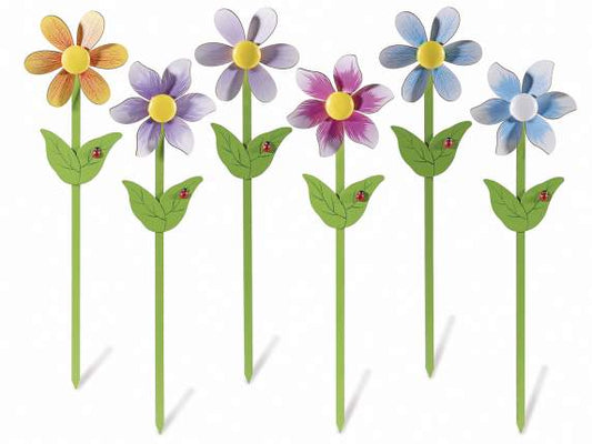 Girandola in legno colorato a fiore con petali e coccinella