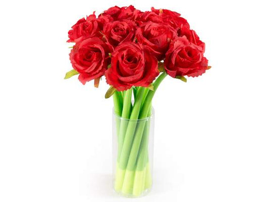 Penna a sfera con rosa in tessuto e gambo flessibile in espo