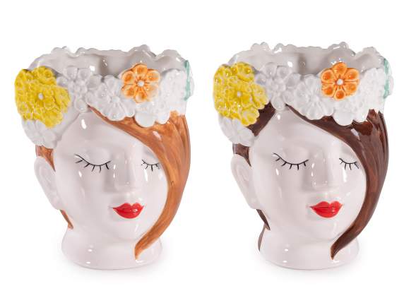 Vaso decorativo in porcellana a forma di volto di ragazza