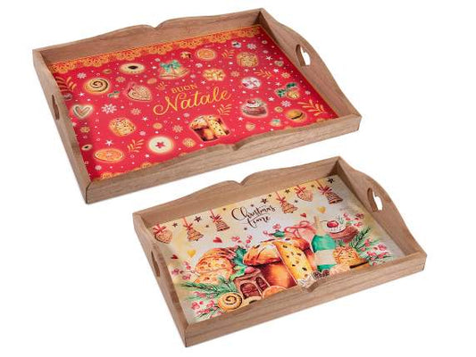 Vassoio di Natale in legno con manici a cuore