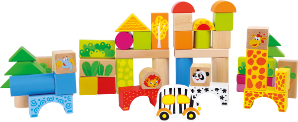 Cubetti da costruzione in legno Zoo