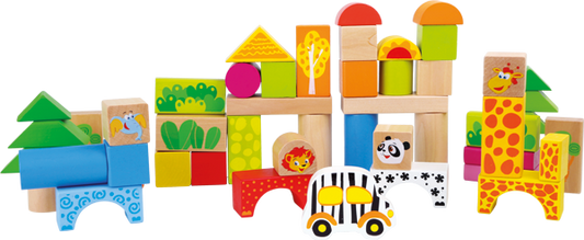 Cubetti da costruzione in legno Zoo