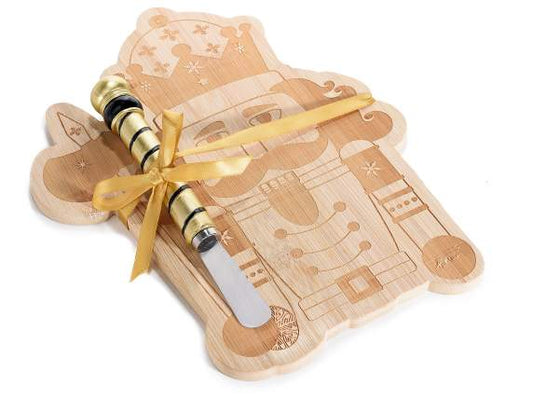 Tagliere regalo di Natale in legno a forma di Schiaccianoci con coltellino coordinato e fiocco