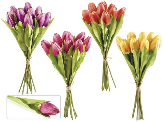 Mazzo 9 tulipani artificiali in stoffa con cordino in rafia