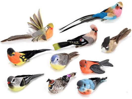 uccellini dipinti a mano coda di piume vere e clip