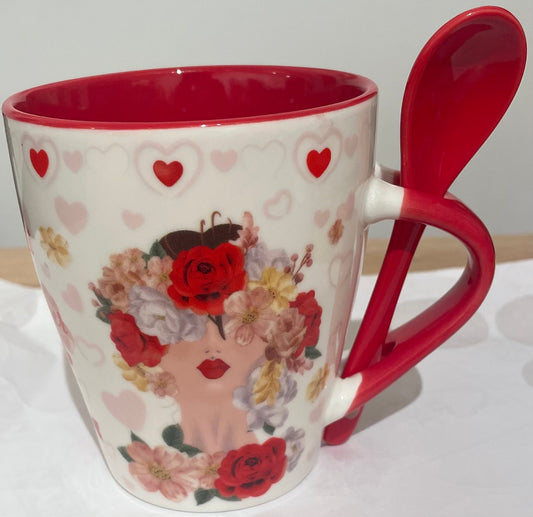 Tazza porcellana "volto di donna" cucchiaino, scatola regalo