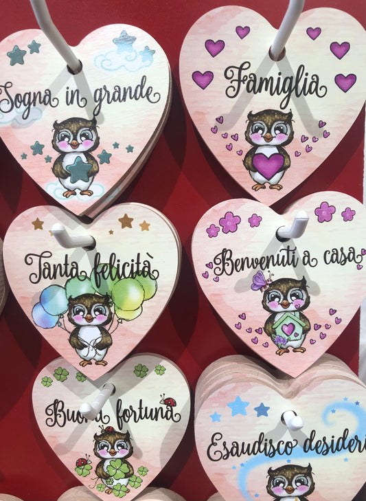 targhetta a cuore gufi