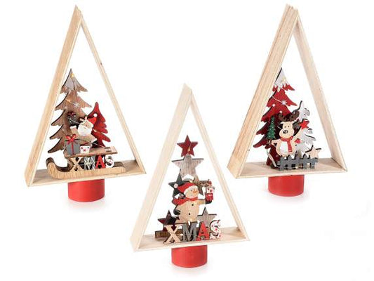 Alberi di Natale in legno con personaggio natalizio e luci led