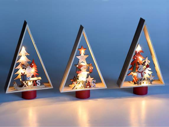 Alberi di Natale in legno con personaggio natalizio e luci led