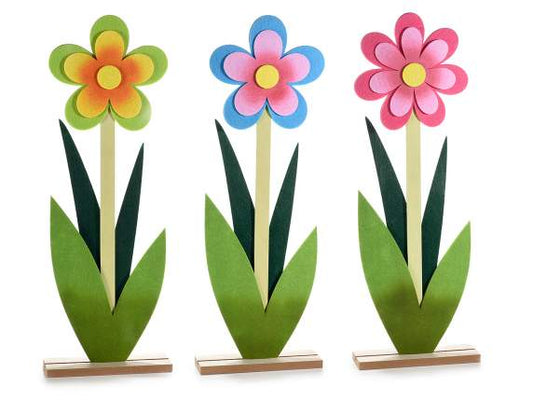 Decorazione a fiore in panno e legno da vetrina