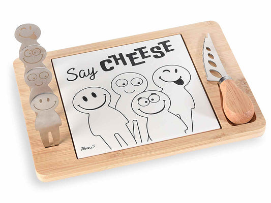 Set tagliere bamboo e ceramica c/coltello e 4 forchettine