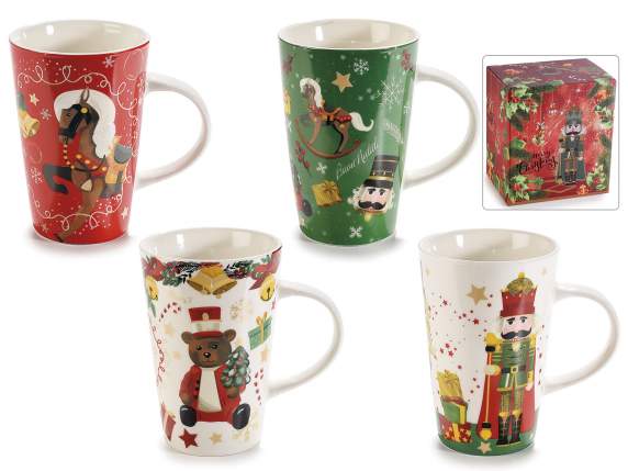 Tazze mug in porcellana con decori natalizi in scatola regalo