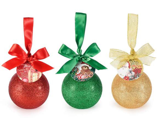 Palline natalizie regalo glitterate con gel doccia profumato