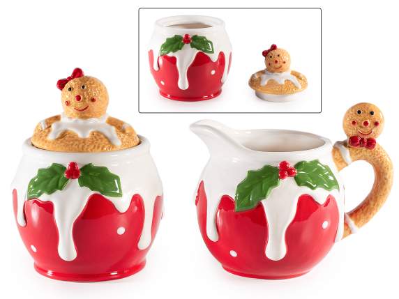 Set lattiera e barattolo portazuccchero di Natale in ceramica alimentare Pan di Zenzero