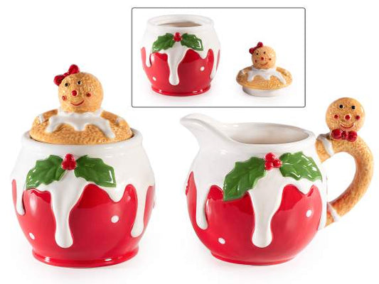 Set lattiera e barattolo portazuccchero di Natale in ceramica alimentare Pan di Zenzero