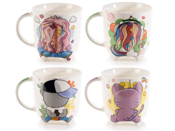 Tazza in porcellana 350 ml con piedini e stampa per bimbi