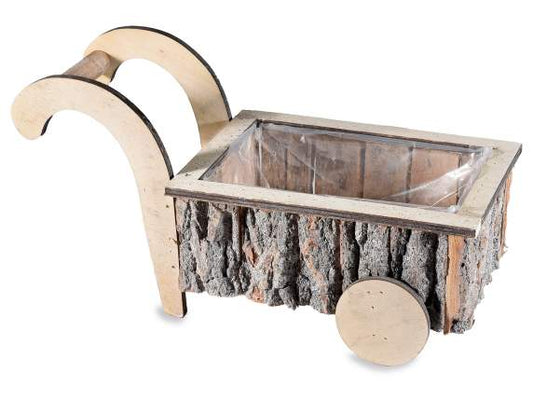Vaso / carretto in legno con manici e rivestimento interno