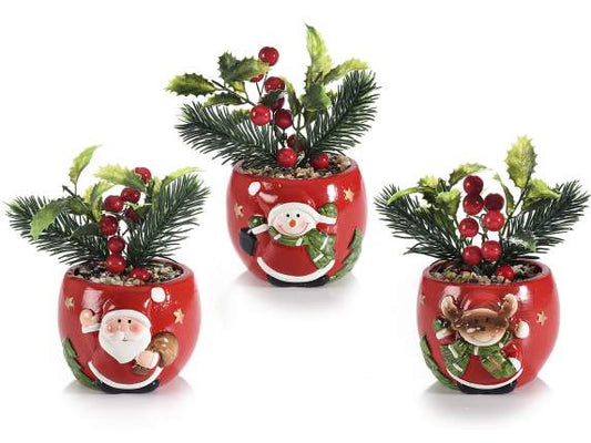 Keramische Weihnachtsgläser mit künstlichen Pflanzen mit Kiefer und Beeren