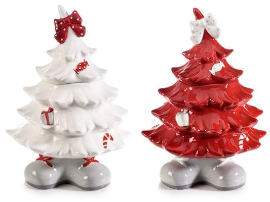 Barattoli ad albero di Natale in ceramica colorata lucida