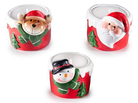 Candele di Natale in vasetto di ceramica con personaggio natalizio
