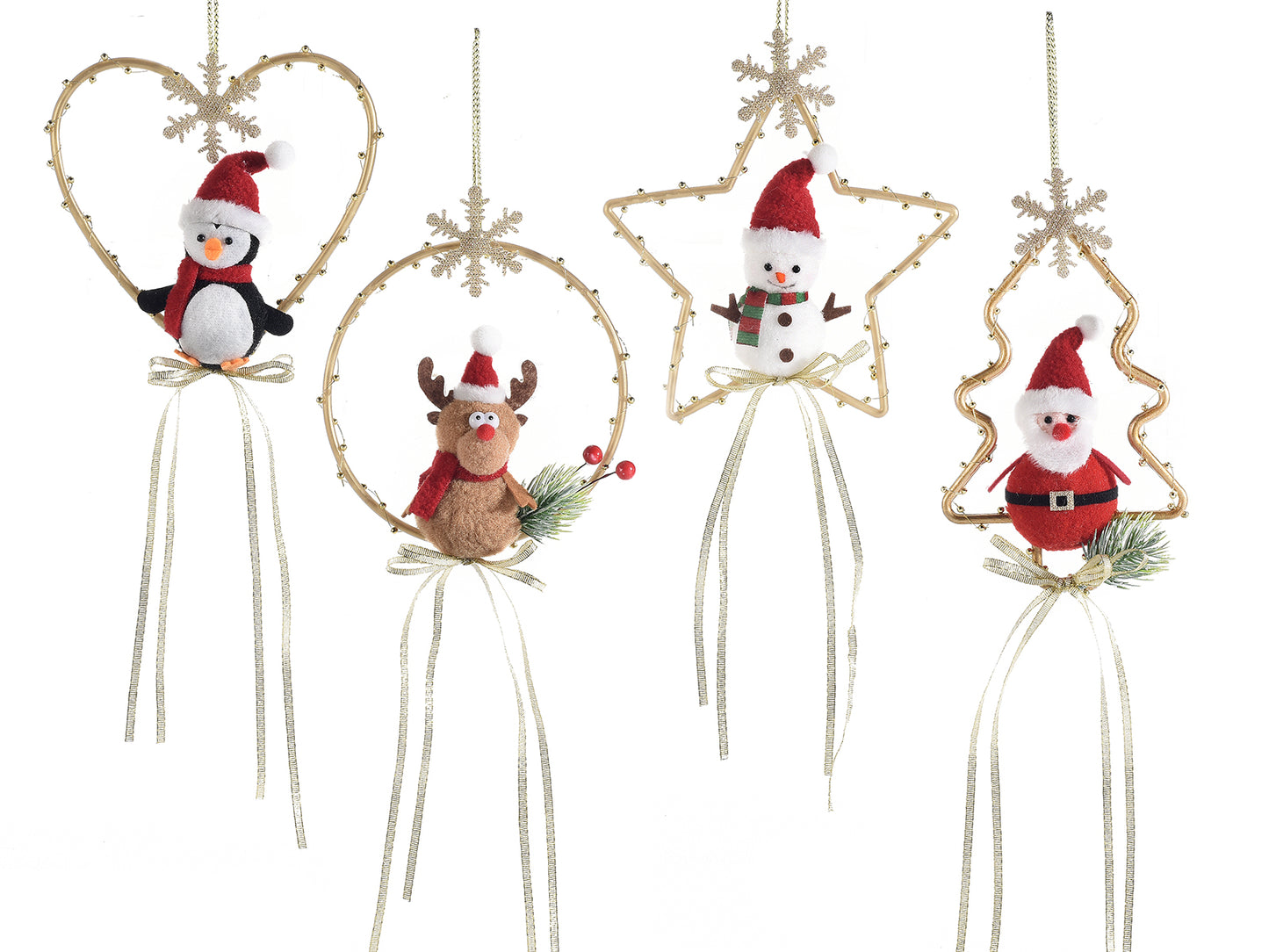 addobbi a forma di stella albero e cuore con soggetto natalizio e nastro pendente da appendere