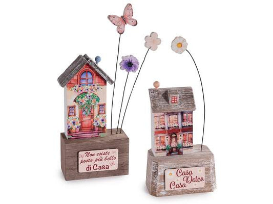 Casetta in legno "Spring Village" con scritta e fiori