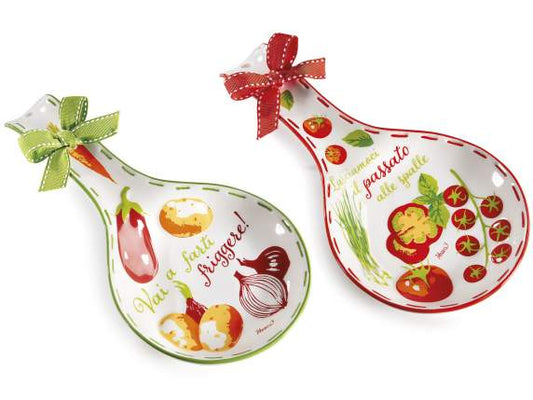 Poggiamestolo in ceramica "Sapori dell'orto" con fiocco