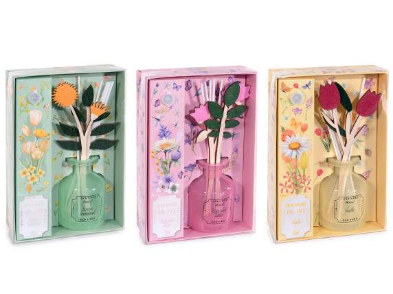 Profumatore ambiente 70ml con stick fiore in scatola regalo