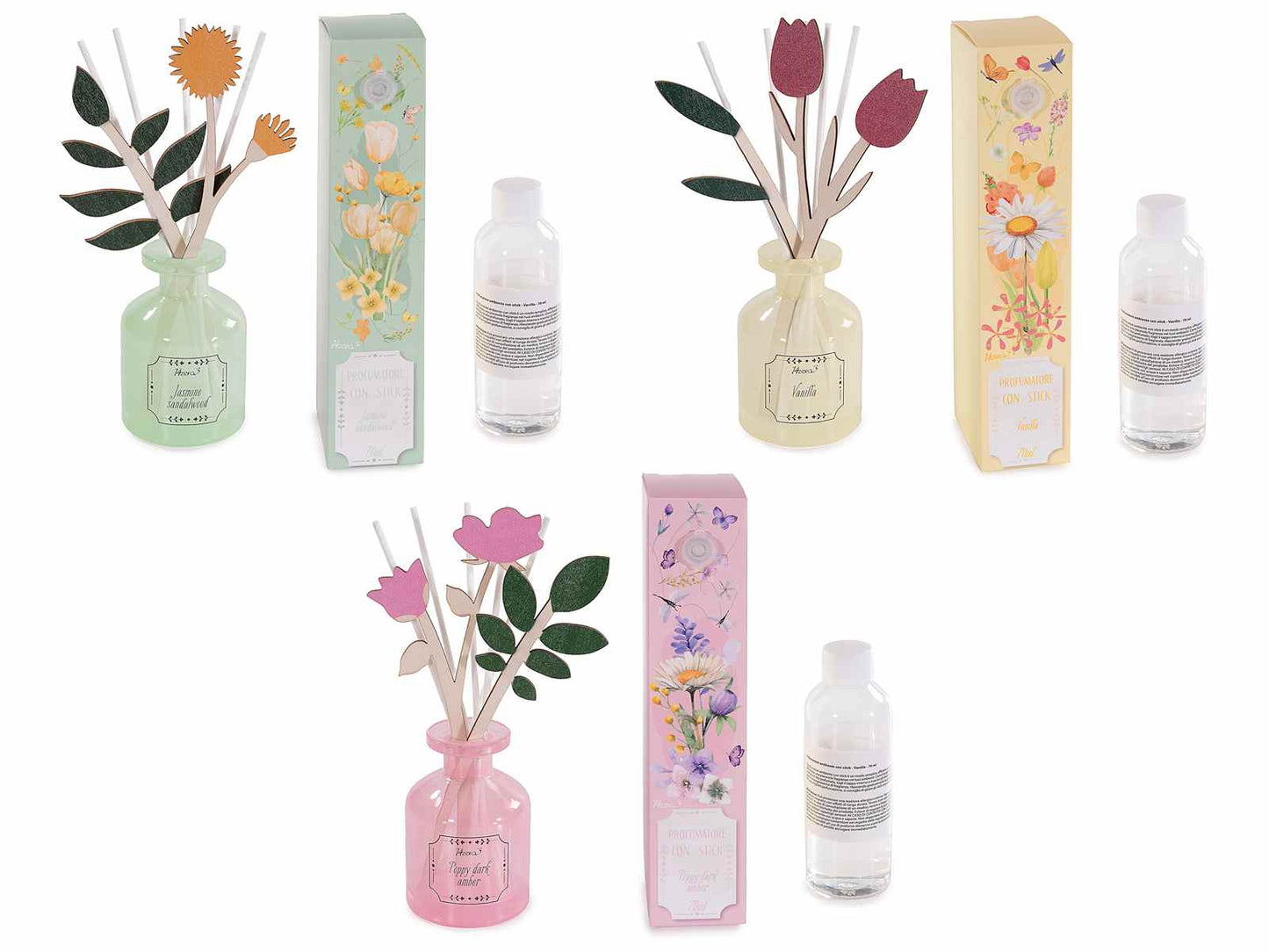 Profumatore ambiente 70ml con stick fiore in scatola regalo
