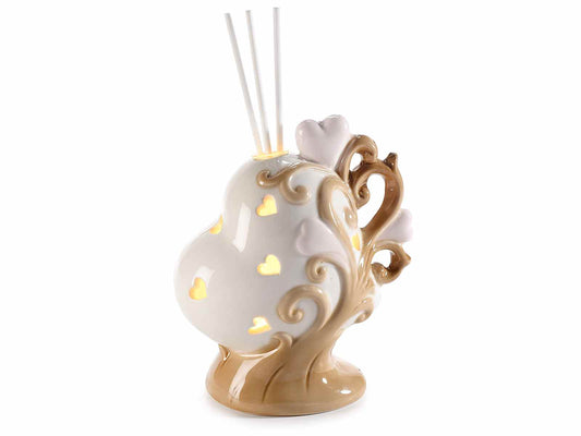 Albero della vita con cuore in porcellana,luci LED e stick
