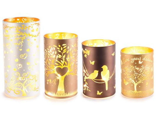 Set 4 lampade in vetro "Albero della Vita" con luci LED