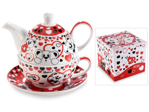 Set tazza,teiera,piattino porcellana Orsetto c/ scat. regalo