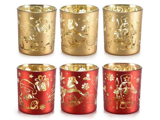 Portacandele di Natale in vetro decorato
