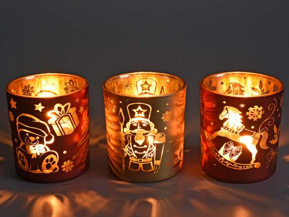 Portacandele di Natale in vetro decorato